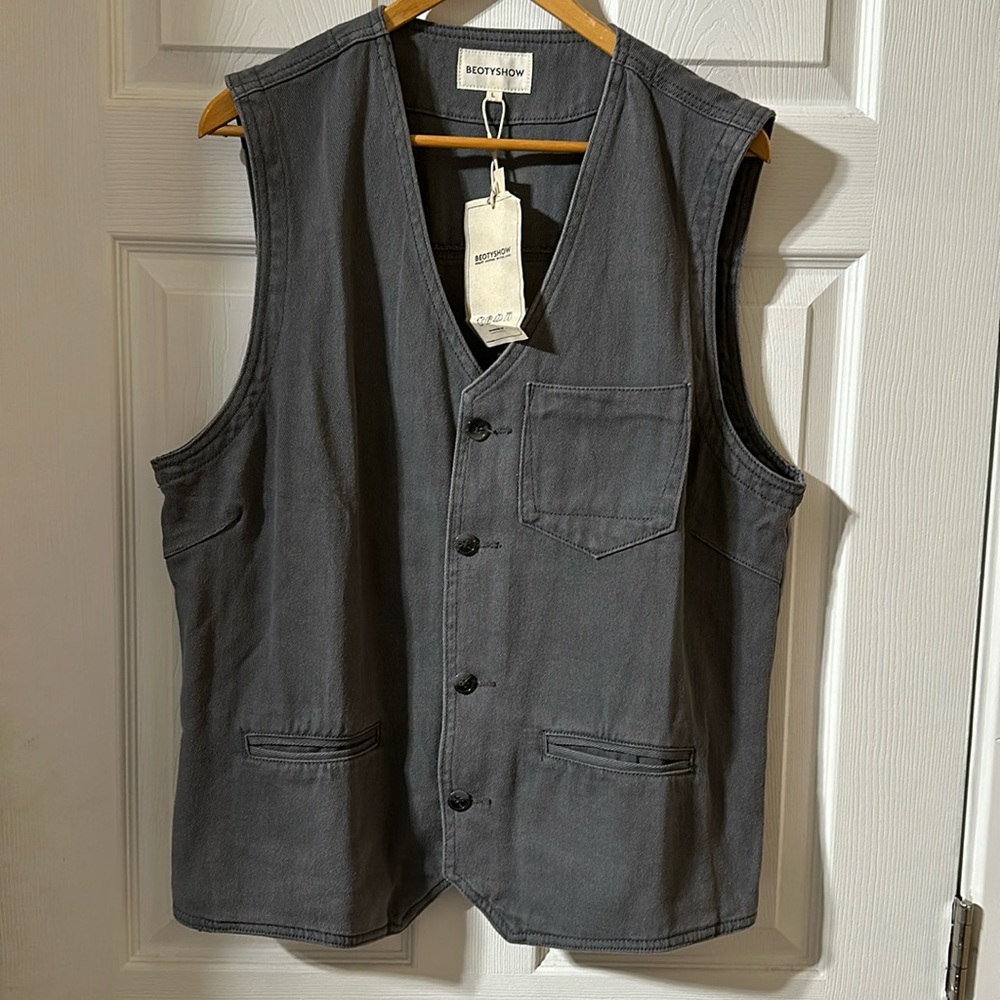 Beotyshow Western Style Utility V-neck Gray Cowboy Vest Pockets Men’s Size Large